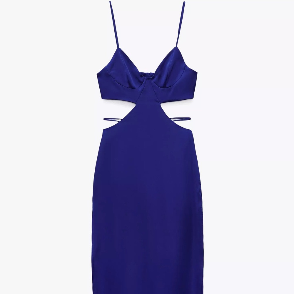 Zara Elegant Blue Satin Cutout Dress
